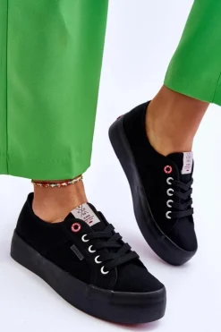 Damskie Trampki Na Platformie LL2R4039 Czarne Damskie Trampki Damskie Cross Jeans|Trampki Damskie Niskie