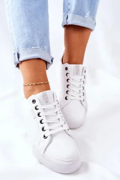 Trampki Damskie Big Star|Trampki Damskie Niskie>Big Star Shoes Damskie Trampki Na Platformie BIG STAR II274348 Białe