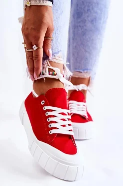 Damskie Trampki Na Platformie Czerwone Comes Damskie Trampki Damskie Niskie