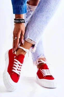 Damskie Trampki Na Platformie Czerwone Comes Damskie Trampki Damskie Niskie