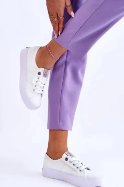 Trampki Damskie Cross Jeans|Trampki Damskie Niskie></noscript>Cross Jeans Damskie Trampki Na Platformie LL2R4040 Białe