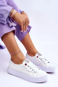 Trampki Damskie Cross Jeans|Trampki Damskie Niskie></noscript>Cross Jeans Damskie Trampki Na Platformie LL2R4040 Białe