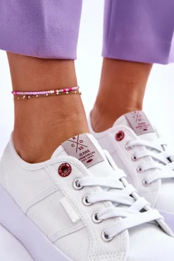 Trampki Damskie Cross Jeans|Trampki Damskie Niskie></noscript>Cross Jeans Damskie Trampki Na Platformie LL2R4040 Białe