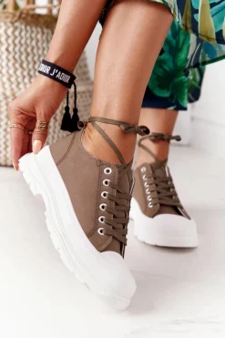 Trampki Damskie Niskie></noscript>Boto Damskie Trampki Na Platformie Brązowe Travel Time