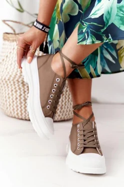 Trampki Damskie Niskie></noscript>Boto Damskie Trampki Na Platformie Brązowe Travel Time