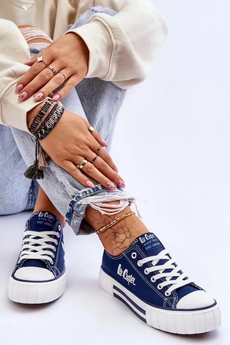 Trampki Damskie Niskie>Lee Cooper Damskie Trampki Na Platformie LCW-23-31-1803L Granatowe