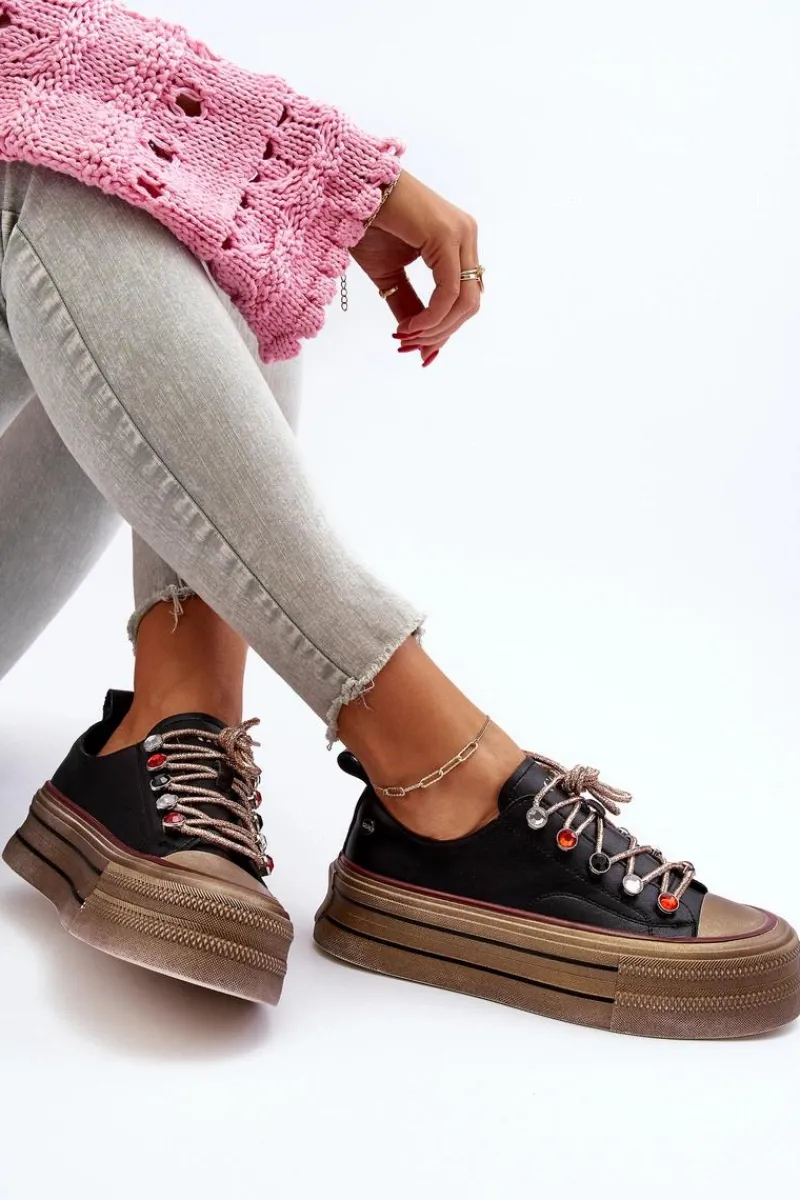 Trampki Damskie Niskie|Sneakersy Damskie>GOE Damskie Trampki Na Platformie NN2N4053 Czarne
