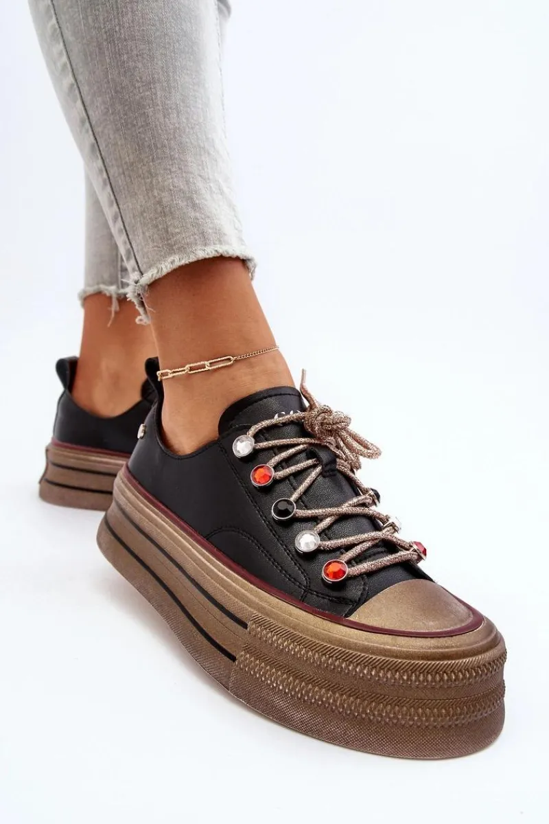 Trampki Damskie Niskie|Sneakersy Damskie>GOE Damskie Trampki Na Platformie NN2N4053 Czarne