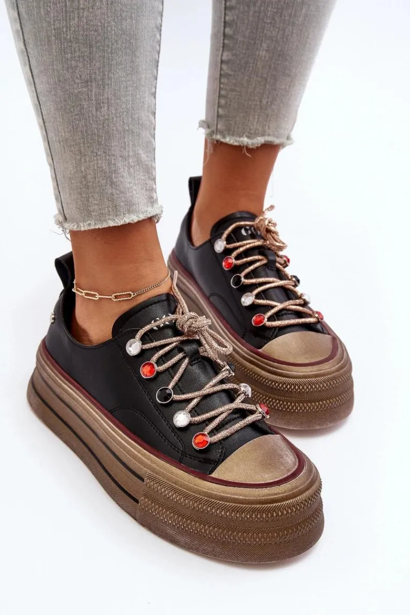 Trampki Damskie Niskie|Sneakersy Damskie>GOE Damskie Trampki Na Platformie NN2N4053 Czarne
