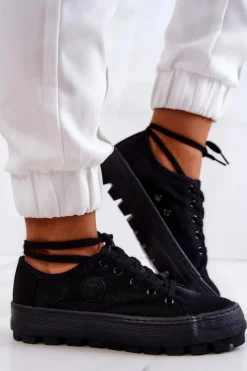 Discount Big Star Shoes Damskie Trampki Na Platformie BIG STAR JJ274489 Czarne