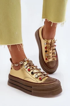 GOE Damskie Trampki Na Platformie NN2N4055 Złote Złoty