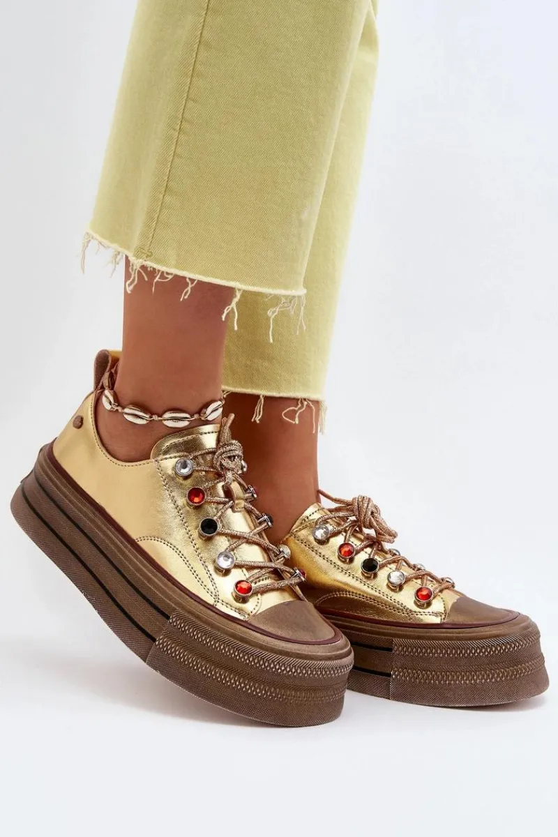 GOE Damskie Trampki Na Platformie NN2N4055 Złote Złoty