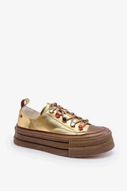 GOE Damskie Trampki Na Platformie NN2N4055 Złote Złoty