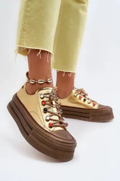 GOE Damskie Trampki Na Platformie NN2N4055 Złote Złoty