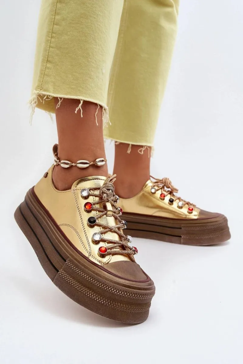 GOE Damskie Trampki Na Platformie NN2N4055 Złote Złoty