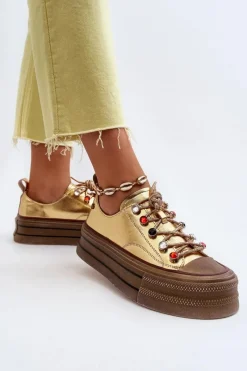 GOE Damskie Trampki Na Platformie NN2N4055 Złote Złoty