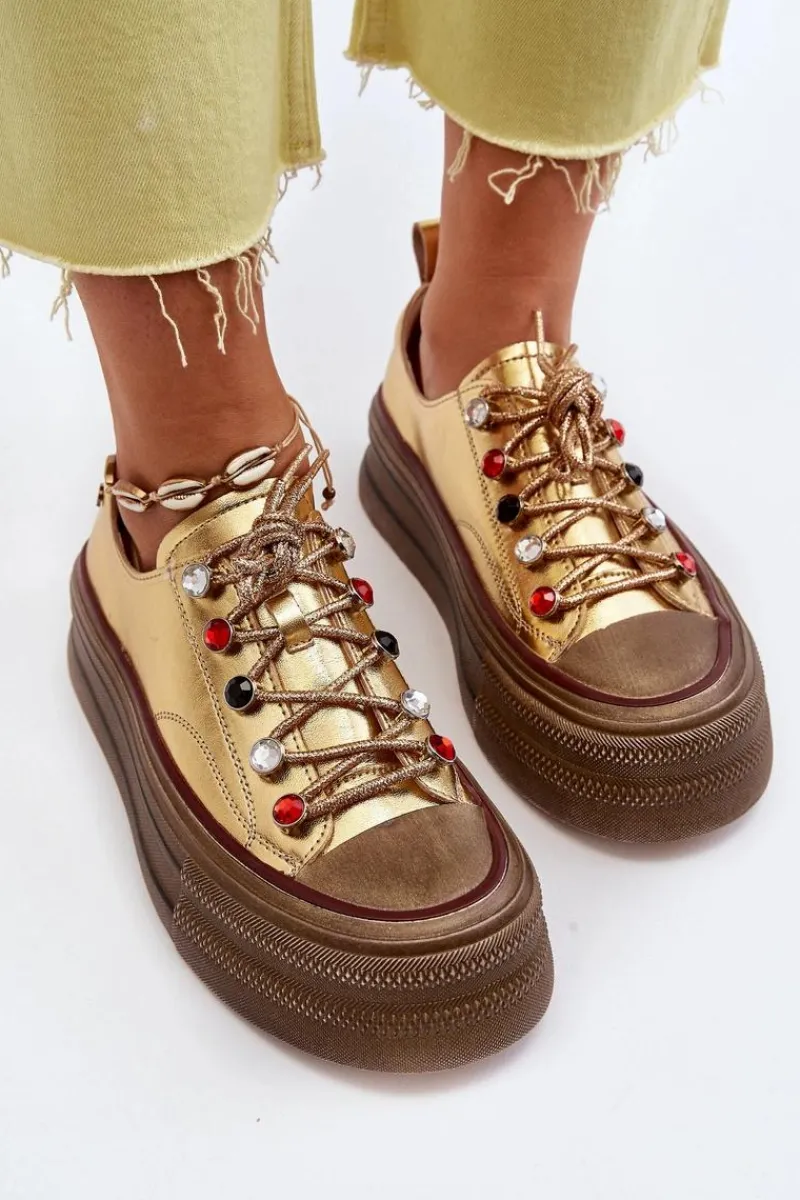 GOE Damskie Trampki Na Platformie NN2N4055 Złote Złoty