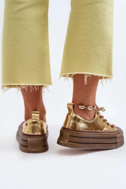 GOE Damskie Trampki Na Platformie NN2N4055 Złote Złoty