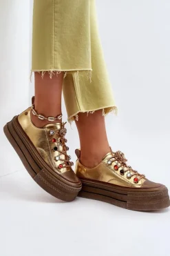 GOE Damskie Trampki Na Platformie NN2N4055 Złote Złoty