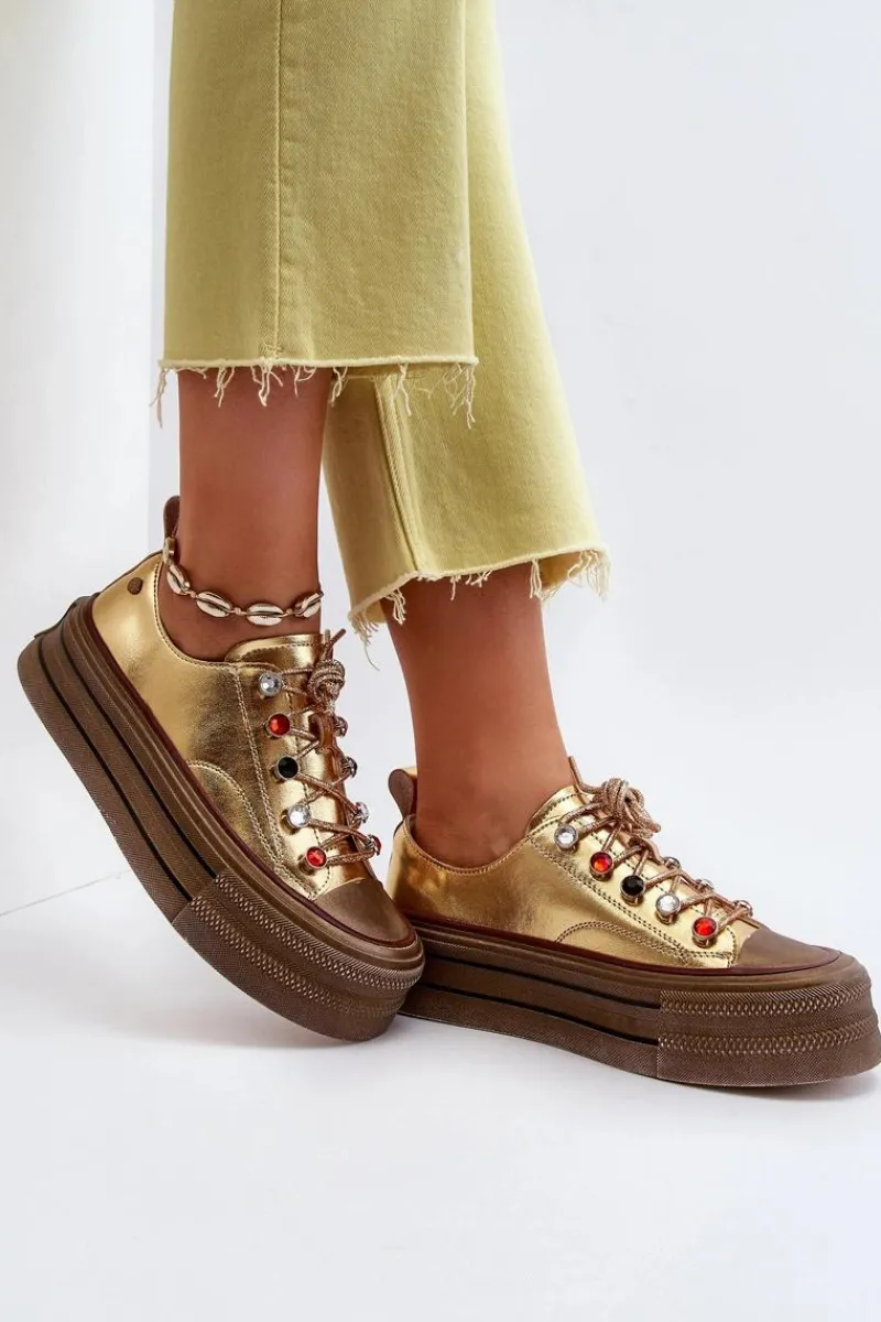 GOE Damskie Trampki Na Platformie NN2N4055 Złote Złoty