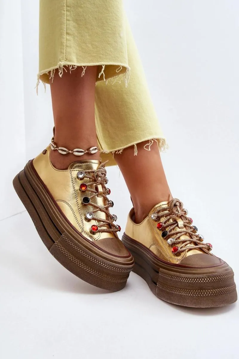 GOE Damskie Trampki Na Platformie NN2N4055 Złote Złoty