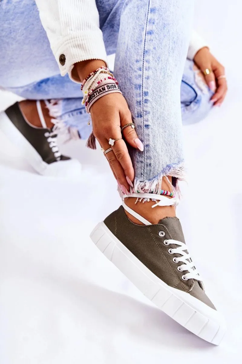 Best Boto Damskie Trampki Na Platformie Khaki Comes