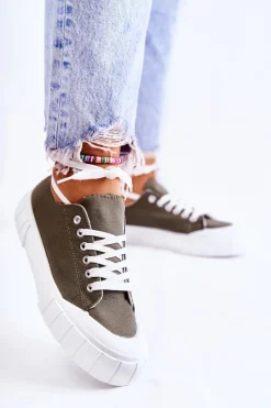 Best Boto Damskie Trampki Na Platformie Khaki Comes