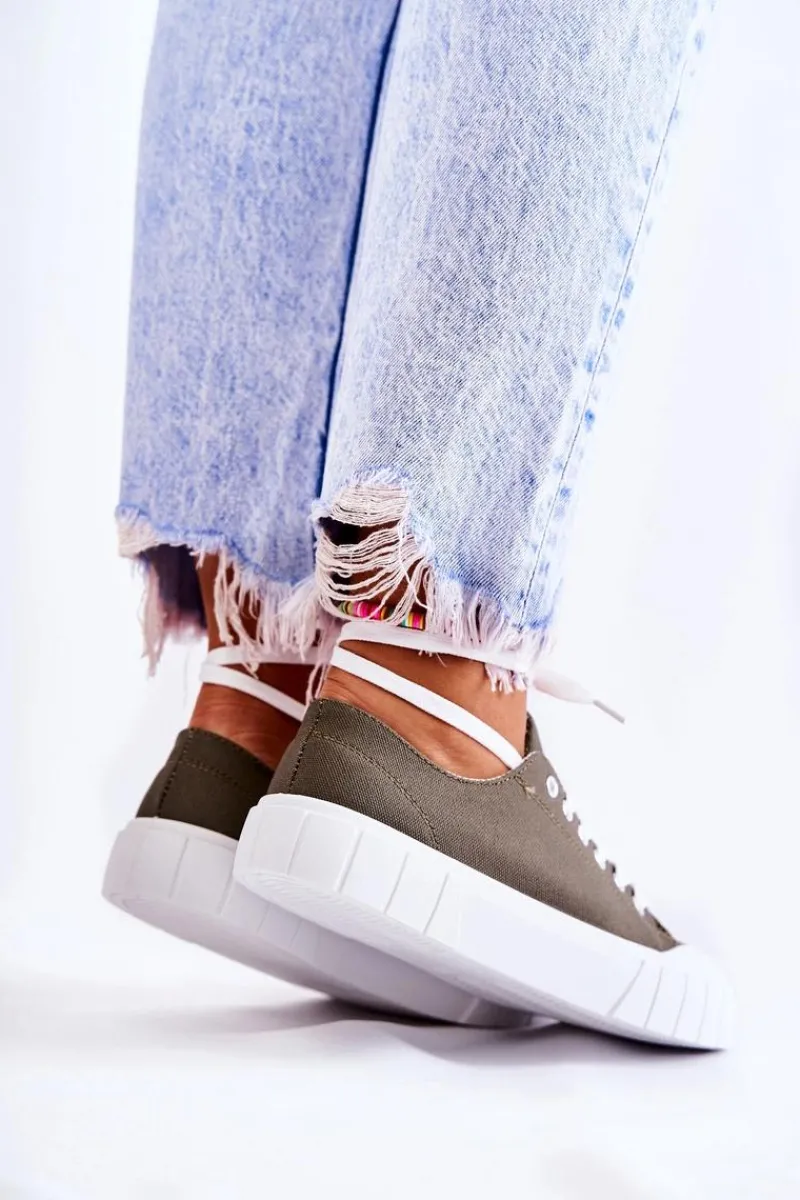 Best Boto Damskie Trampki Na Platformie Khaki Comes