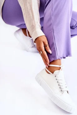 Trampki Damskie Niskie></noscript>Boto Damskie Trampki Na Platformie Białe Comes