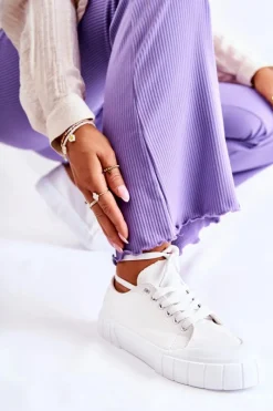 Trampki Damskie Niskie></noscript>Boto Damskie Trampki Na Platformie Białe Comes