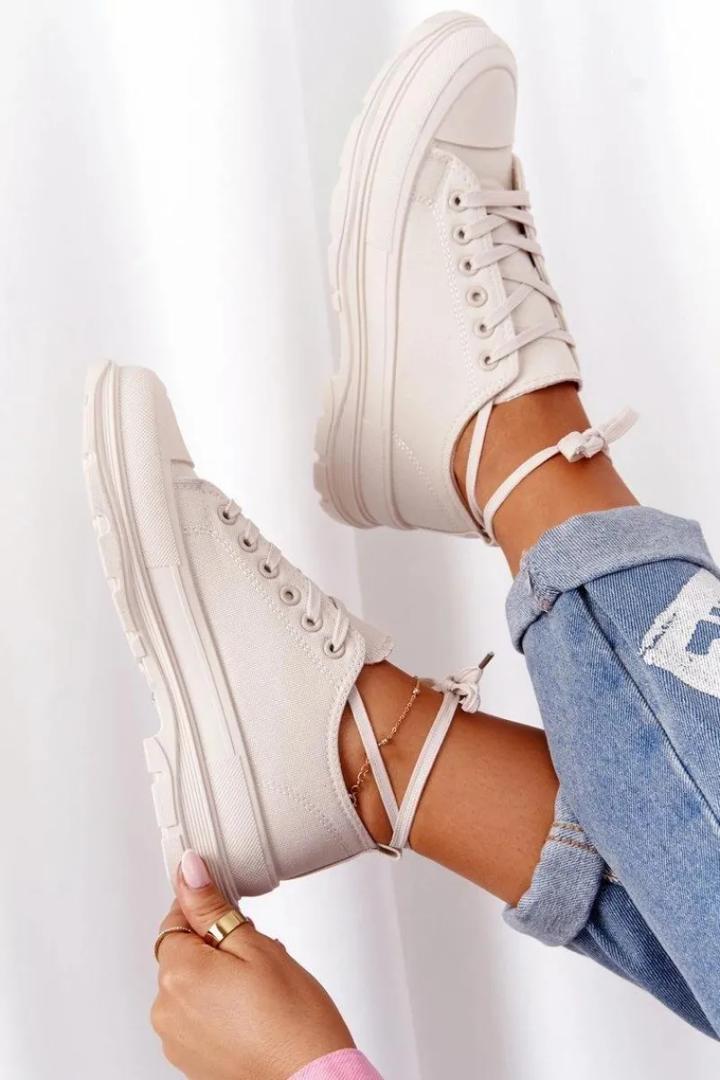 Outlet Damskie Trampki Na Platformie Beżowe Travel Time Damskie Trampki Damskie Niskie