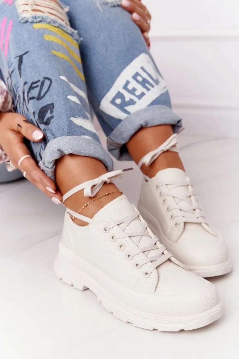 Outlet Damskie Trampki Na Platformie Beżowe Travel Time Damskie Trampki Damskie Niskie