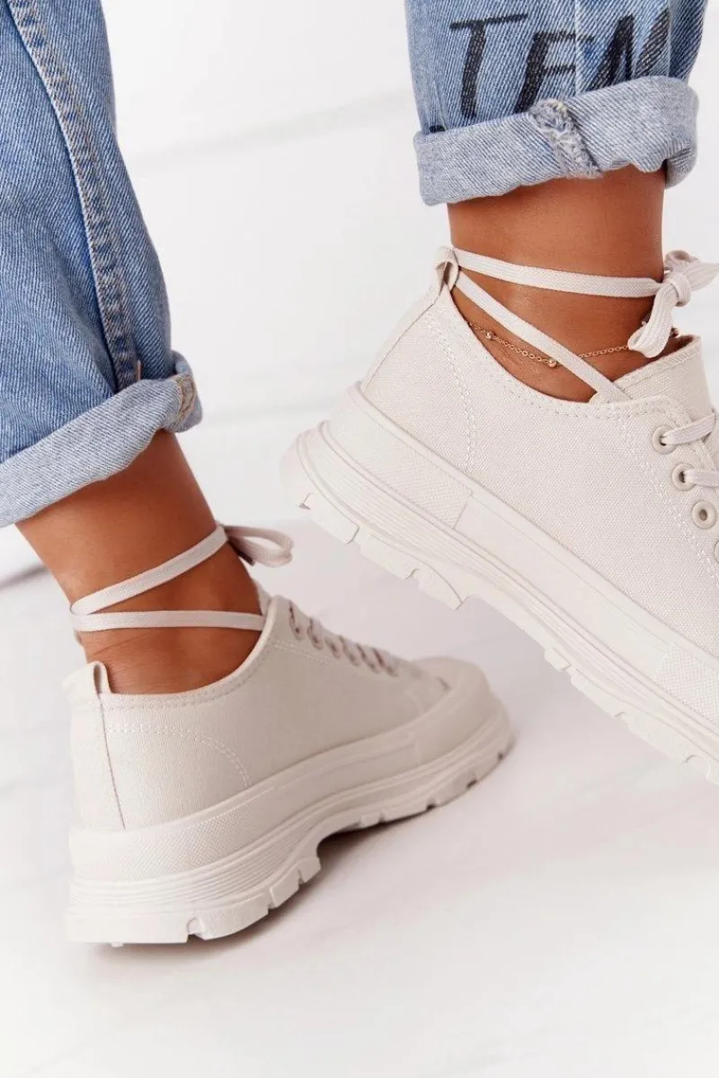 Outlet Damskie Trampki Na Platformie Beżowe Travel Time Damskie Trampki Damskie Niskie