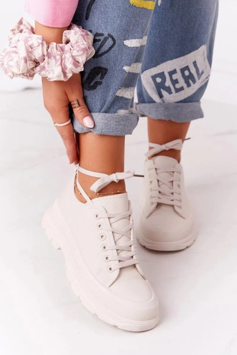 Outlet Damskie Trampki Na Platformie Beżowe Travel Time Damskie Trampki Damskie Niskie