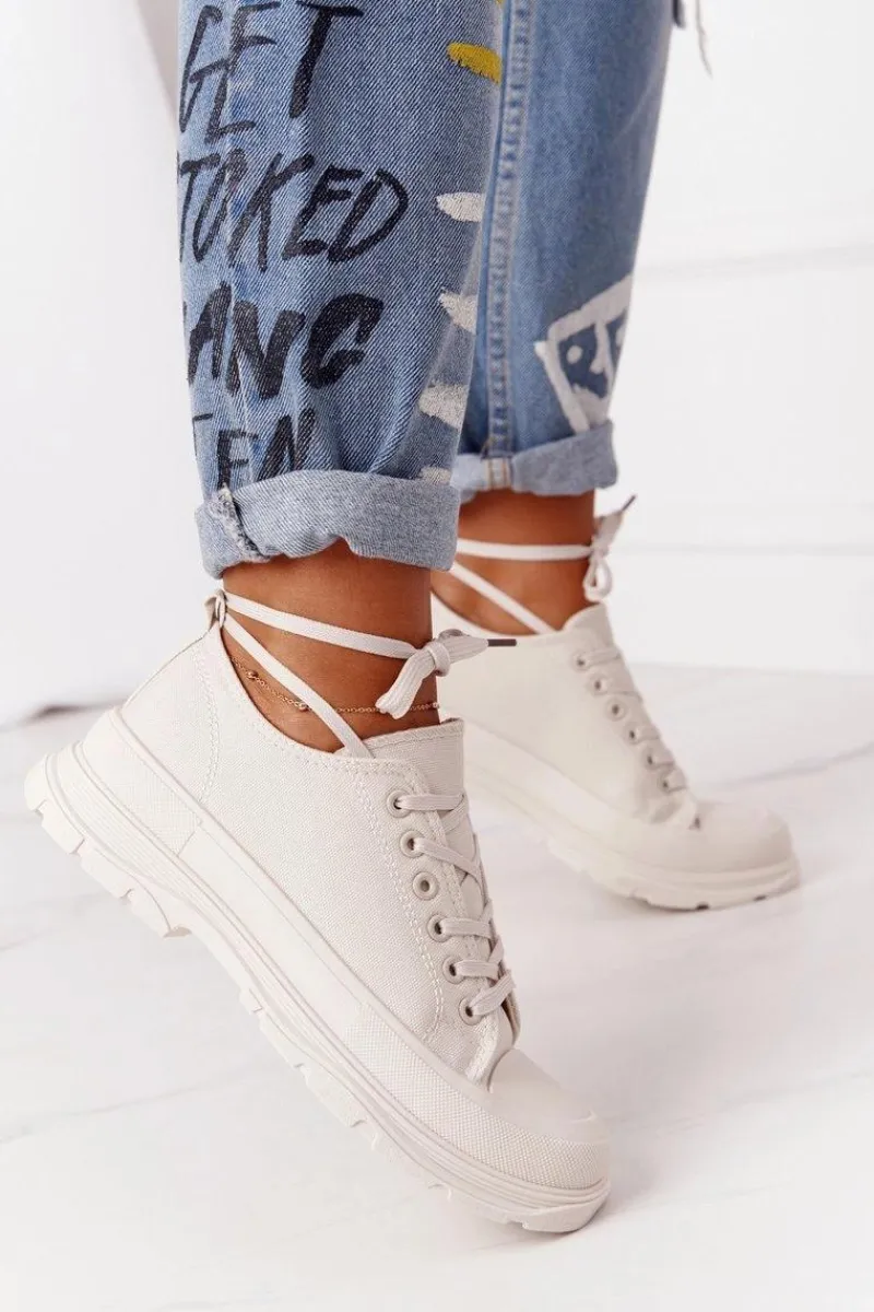 Outlet Damskie Trampki Na Platformie Beżowe Travel Time Damskie Trampki Damskie Niskie