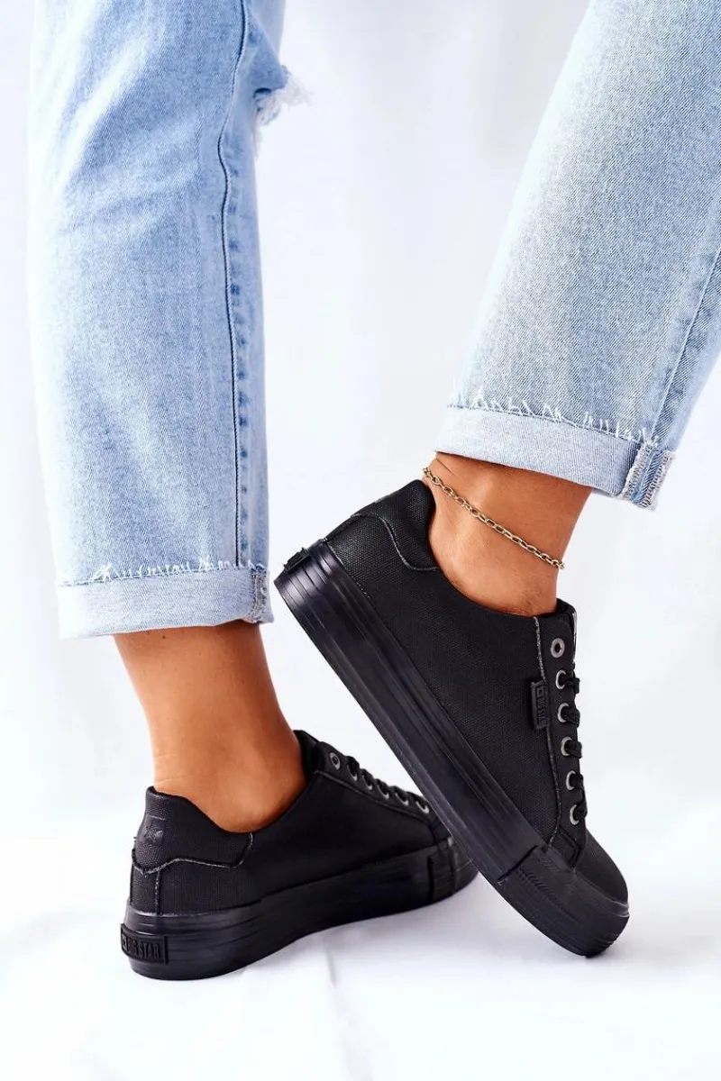 Trampki Damskie Big Star|Trampki Damskie Niskie>Big Star Shoes Damskie Trampki Na Platformie BIG STAR II274345 Czarne Czarny