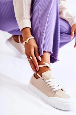 New Boto Damskie Trampki Na Platformie Beżowe Comes