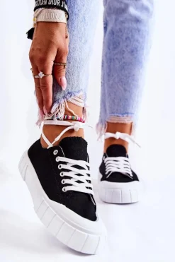 Trampki Damskie Niskie></noscript>Boto Damskie Trampki Na Platformie Czarne Comes Czarny