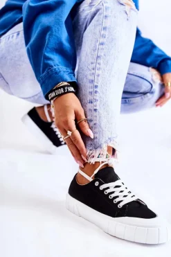 Trampki Damskie Niskie></noscript>Boto Damskie Trampki Na Platformie Czarne Comes Czarny