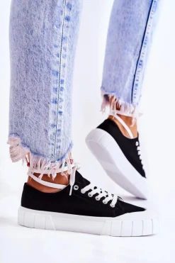 Trampki Damskie Niskie></noscript>Boto Damskie Trampki Na Platformie Czarne Comes Czarny