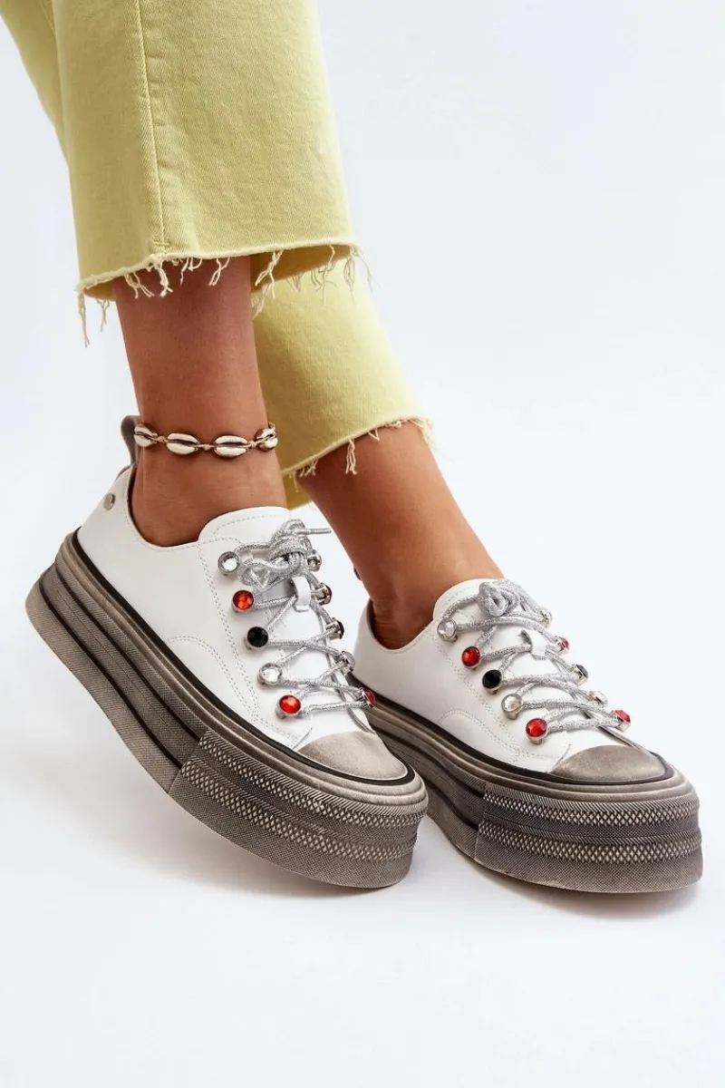 Online GOE Damskie Trampki Na Platformie NN2N4054 Białe