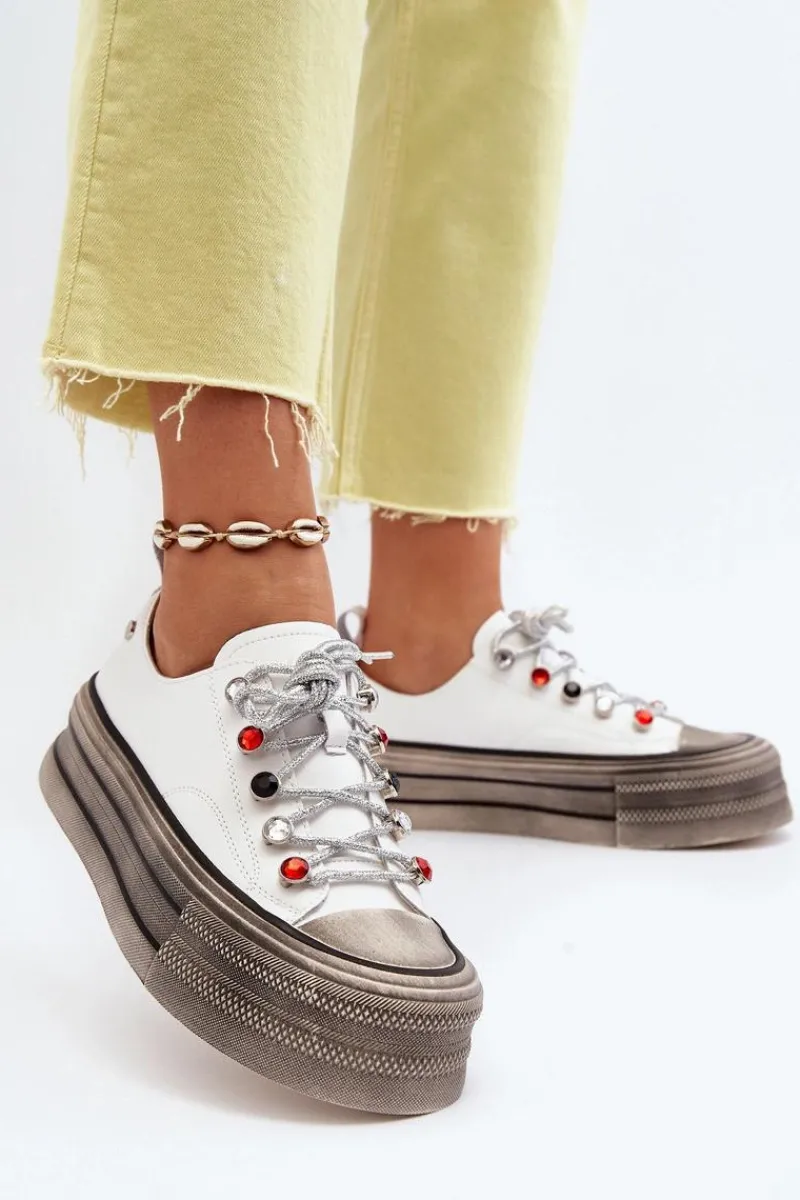 Online GOE Damskie Trampki Na Platformie NN2N4054 Białe