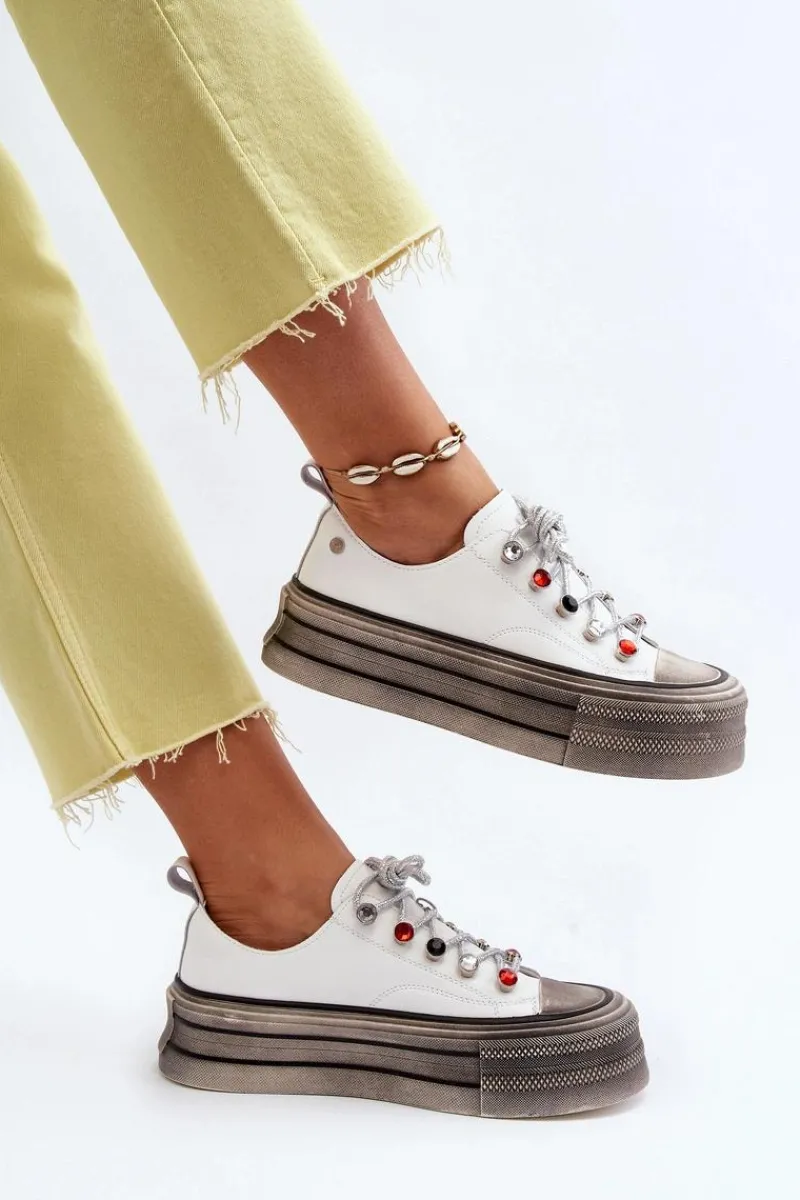 Online GOE Damskie Trampki Na Platformie NN2N4054 Białe