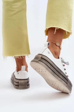 Online GOE Damskie Trampki Na Platformie NN2N4054 Białe