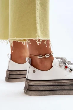 Online GOE Damskie Trampki Na Platformie NN2N4054 Białe