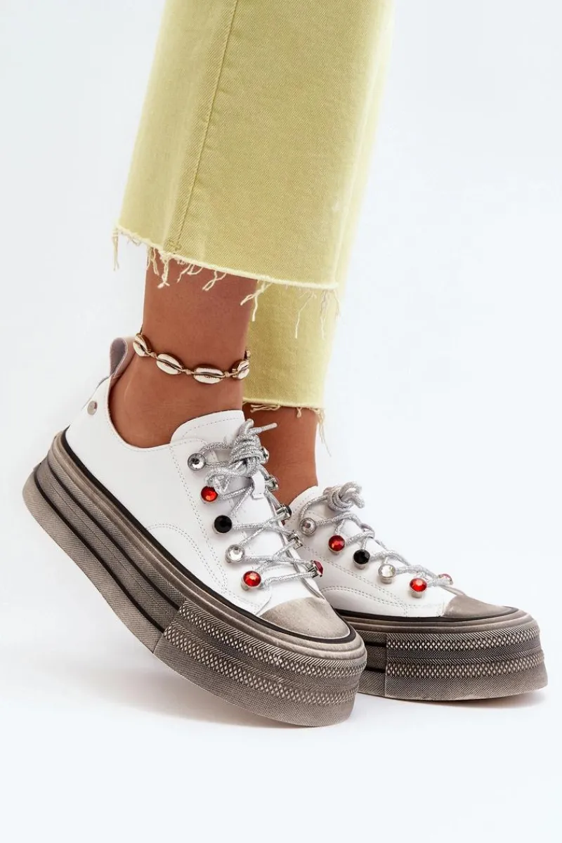 Online GOE Damskie Trampki Na Platformie NN2N4054 Białe