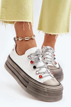 Online GOE Damskie Trampki Na Platformie NN2N4054 Białe