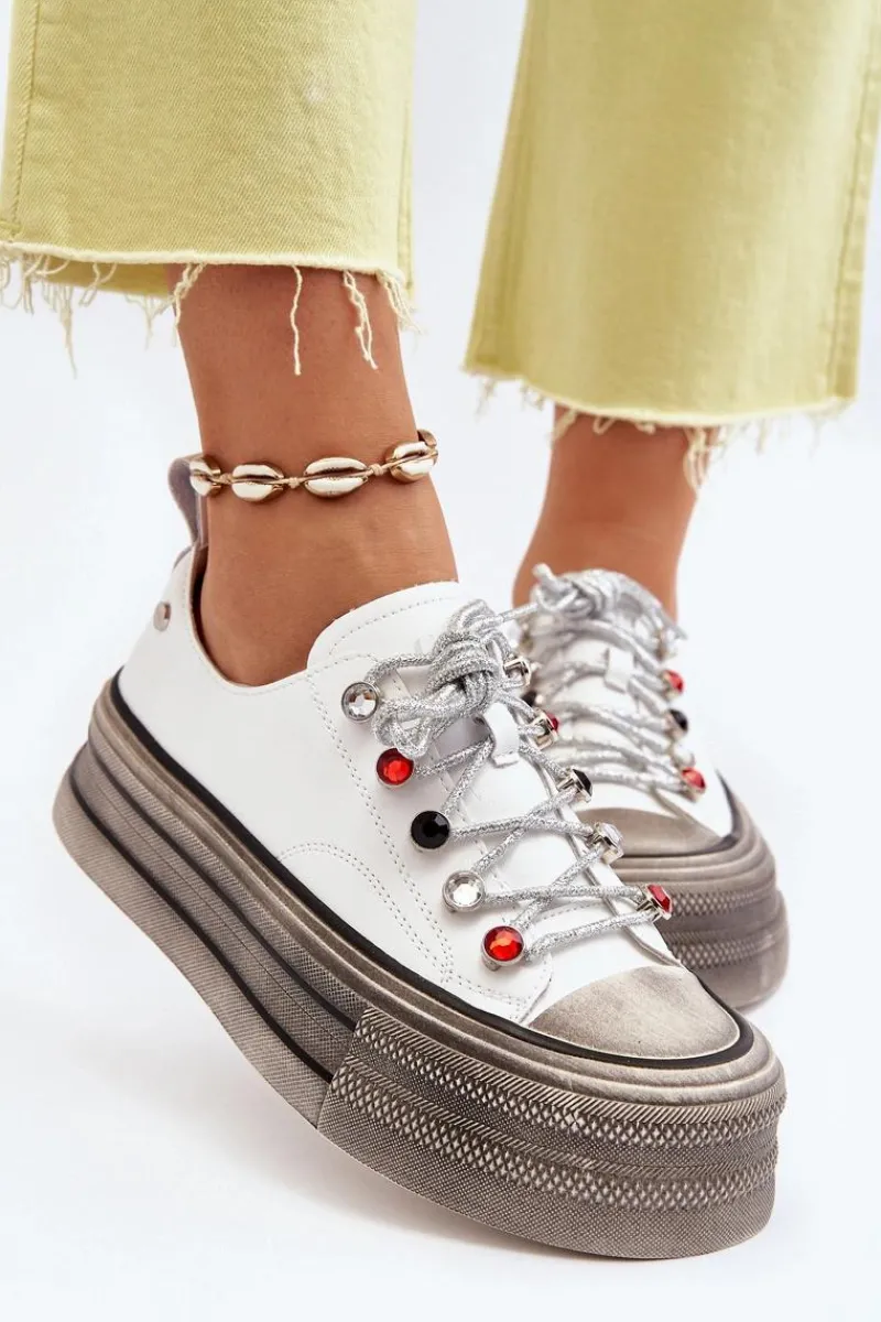 Online GOE Damskie Trampki Na Platformie NN2N4054 Białe