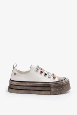 Online GOE Damskie Trampki Na Platformie NN2N4054 Białe