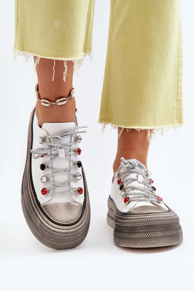 Online GOE Damskie Trampki Na Platformie NN2N4054 Białe